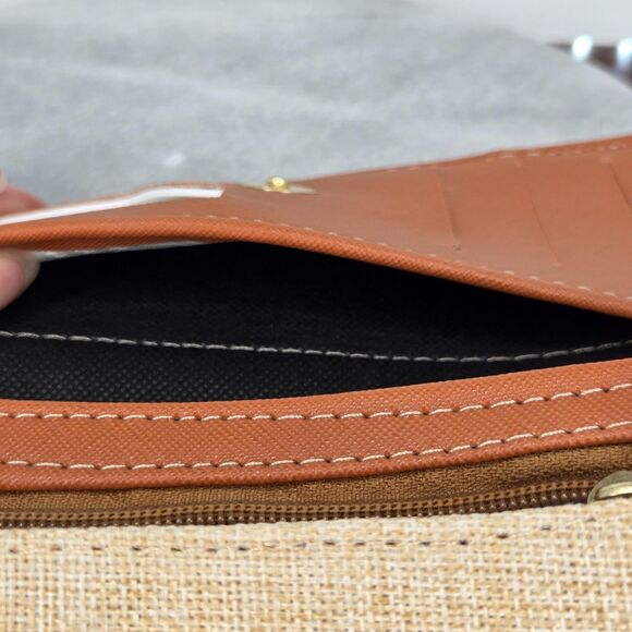 Boho Colorful Embroidered Wallet Clutch Womens Beige Pom Pom Trim Festival - Picture 6 of 9